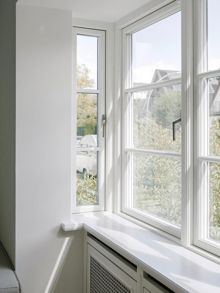 Moderne weiße dänische Fenster mit Sprossen