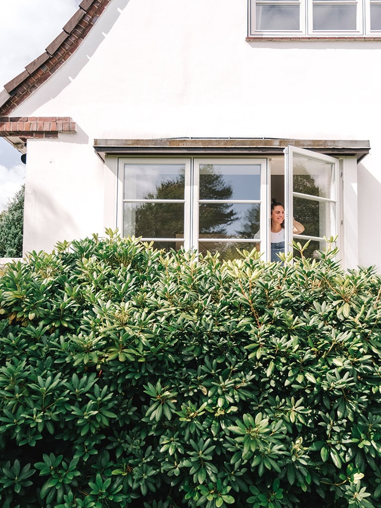 Fenster mit weißen Sprossen aus drei Elementen